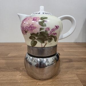 Vintage 1950s 2-4 cup moka with floral pattern by PAUL DE LONGPRE